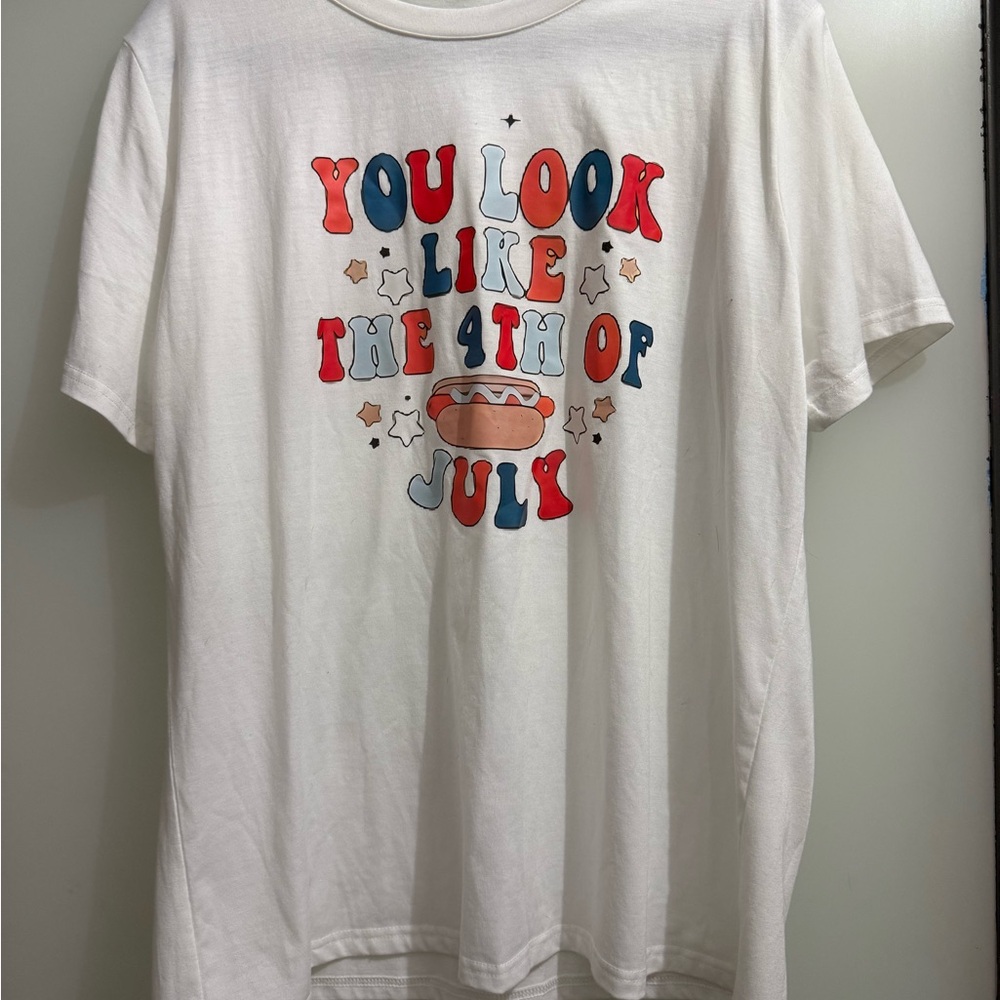 White Graphic T-Shirt with 4th of July Design
